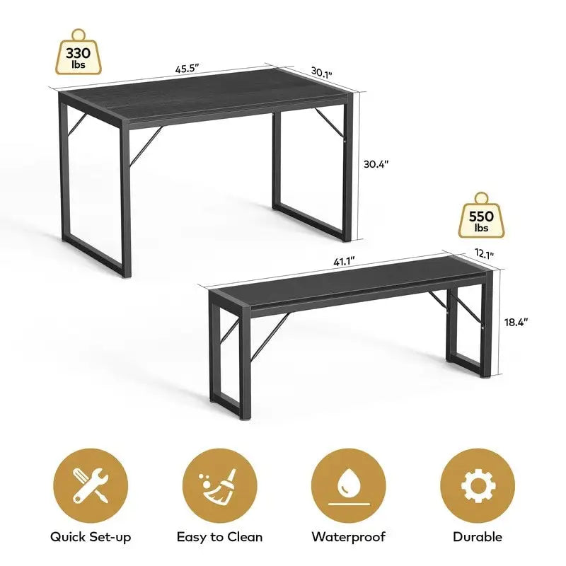55Dinning Room Table Set for 4-63 Piece Industrial Dining Table Set with 2 Bench for Kitchen