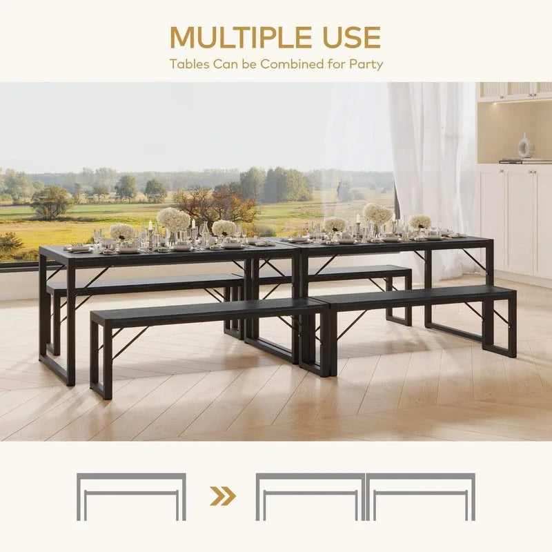 55Dinning Room Table Set for 4-63 Piece Industrial Dining Table Set with 2 Bench for Kitchen