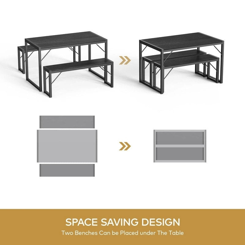 55Dinning Room Table Set for 4-63 Piece Industrial Dining Table Set with 2 Bench for Kitchen