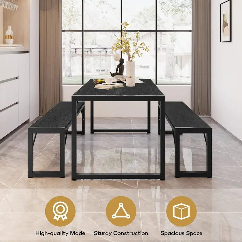 55Dinning Room Table Set for 4-63 Piece Industrial Dining Table Set with 2 Bench for Kitchen