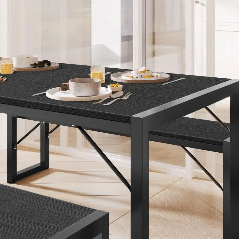 55Dinning Room Table Set for 4-63 Piece Industrial Dining Table Set with 2 Bench for Kitchen