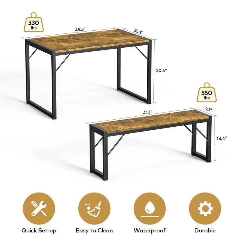 55Dinning Room Table Set for 4-63 Piece Industrial Dining Table Set with 2 Bench for Kitchen