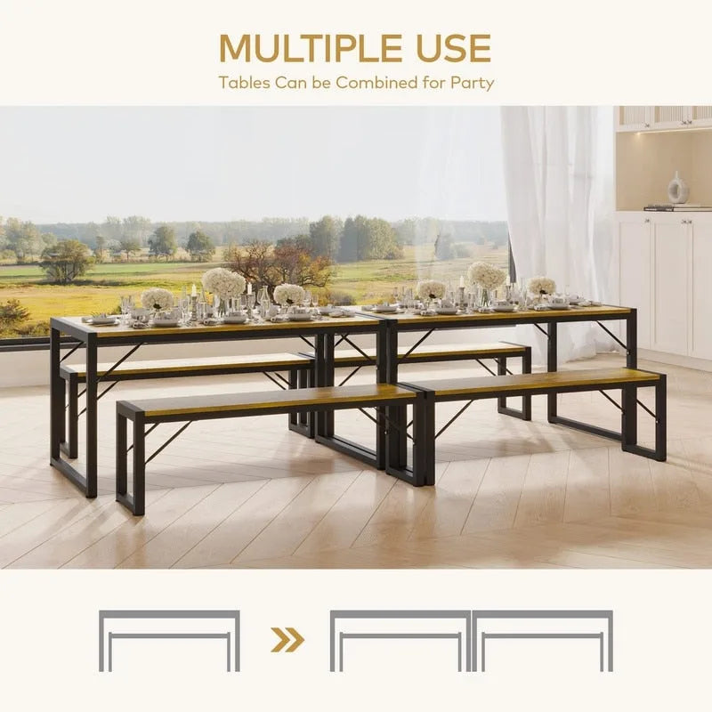 55Dinning Room Table Set for 4-63 Piece Industrial Dining Table Set with 2 Bench for Kitchen