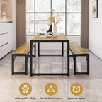 55Dinning Room Table Set for 4-63 Piece Industrial Dining Table Set with 2 Bench for Kitchen