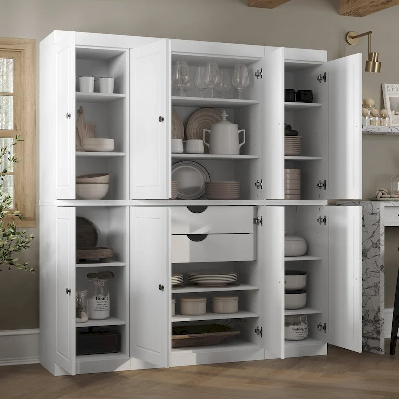 100% Solid Wood Kitchen China Pantry Buffet with Glass or Solid Wood Doors and 2-Drawer Kit by Palace Imports - 65 x 71.5