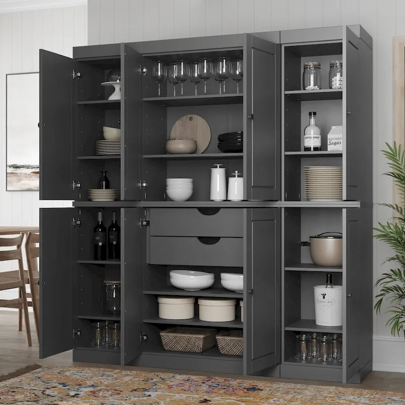 100% Solid Wood Kitchen China Pantry Buffet with Glass or Solid Wood  and 2-Drawer Kit by  - 65 x 71.5