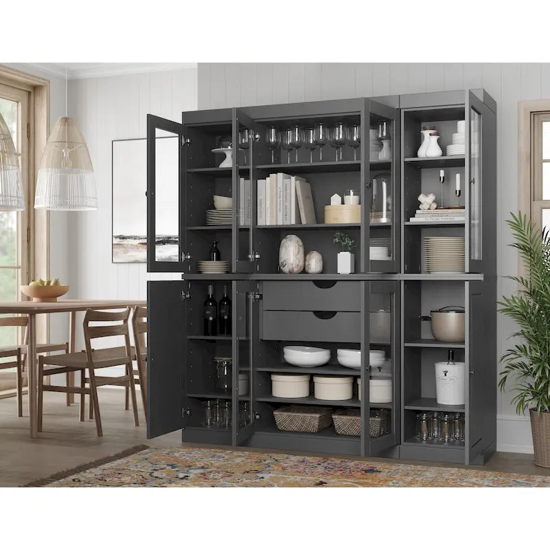 100% Solid Wood Kitchen China Pantry Buffet with Glass or Solid Wood  and 2-Drawer Kit by  - 65 x 71.5