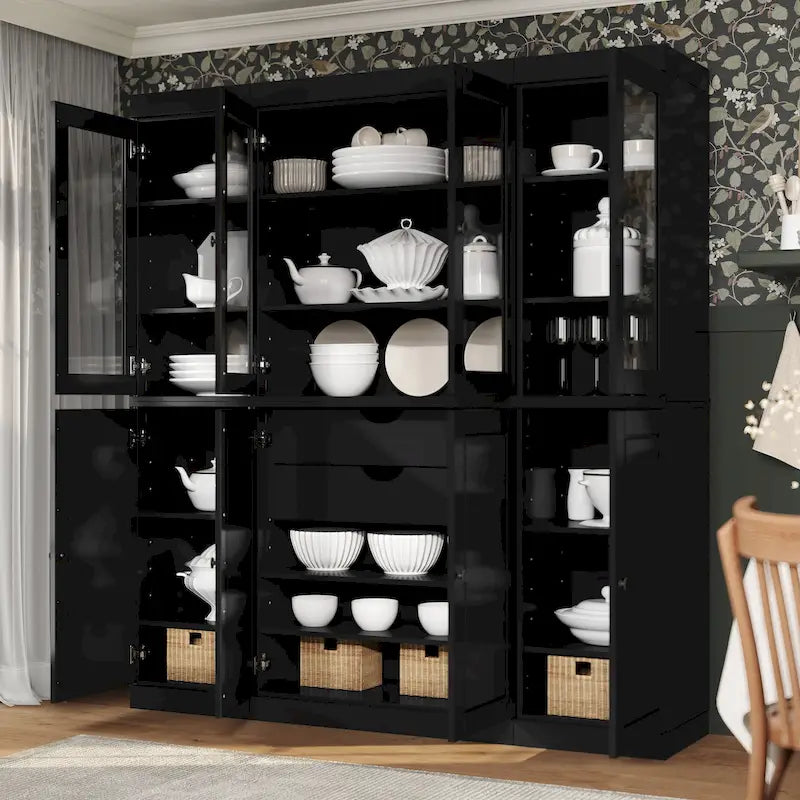 100% Solid Wood Kitchen China Pantry Buffet with Glass or Solid Wood Doors and 2-Drawer Kit by Palace Imports - 65 x 71.5