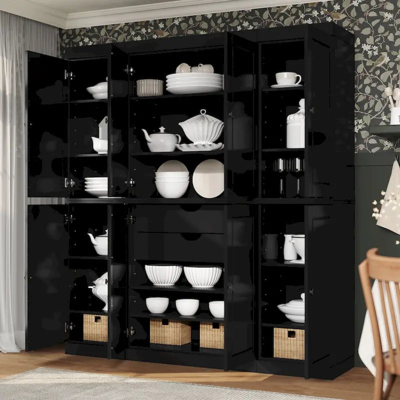 100% Solid Wood Kitchen China Pantry Buffet with Glass or Solid Wood Doors and 2-Drawer Kit by Palace Imports - 65 x 71.5