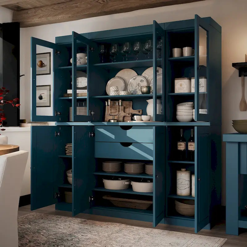 100% Solid Wood Kitchen China Pantry Buffet with Glass or Solid Wood Doors and 2-Drawer Kit by Palace Imports - 65 x 71.5