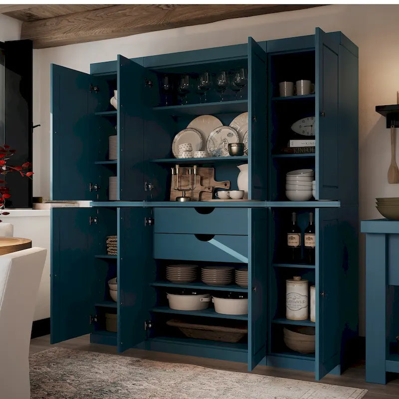 100% Solid Wood Kitchen China Pantry Buffet with Glass or Solid Wood Doors and 2-Drawer Kit by Palace Imports - 65 x 71.5