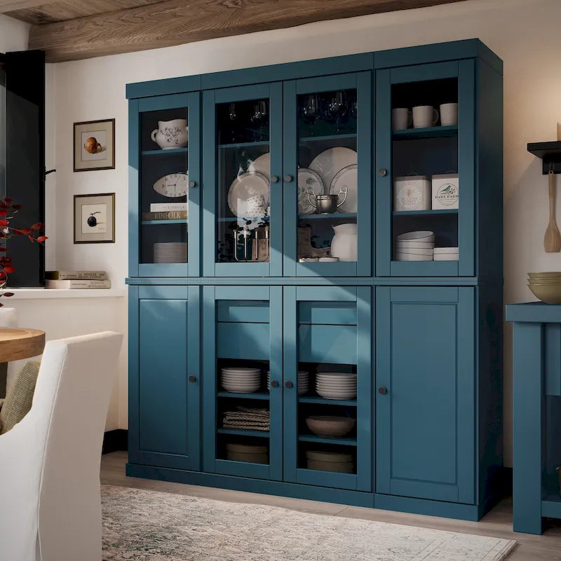 100% Solid Wood Kitchen China Pantry Buffet with Glass or Solid Wood  and 2-Drawer Kit by  - 65 x 71.5