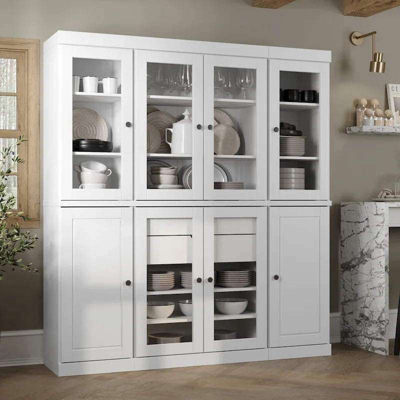 100% Solid Wood Kitchen China Pantry Buffet with Glass or Solid Wood  and 2-Drawer Kit by  - 65 x 71.5