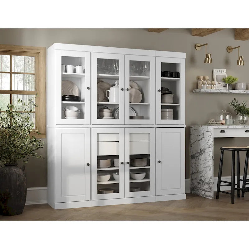 100% Solid Wood Kitchen China Pantry Buffet with Glass or Solid Wood  and 2-Drawer Kit by  - 65 x 71.5