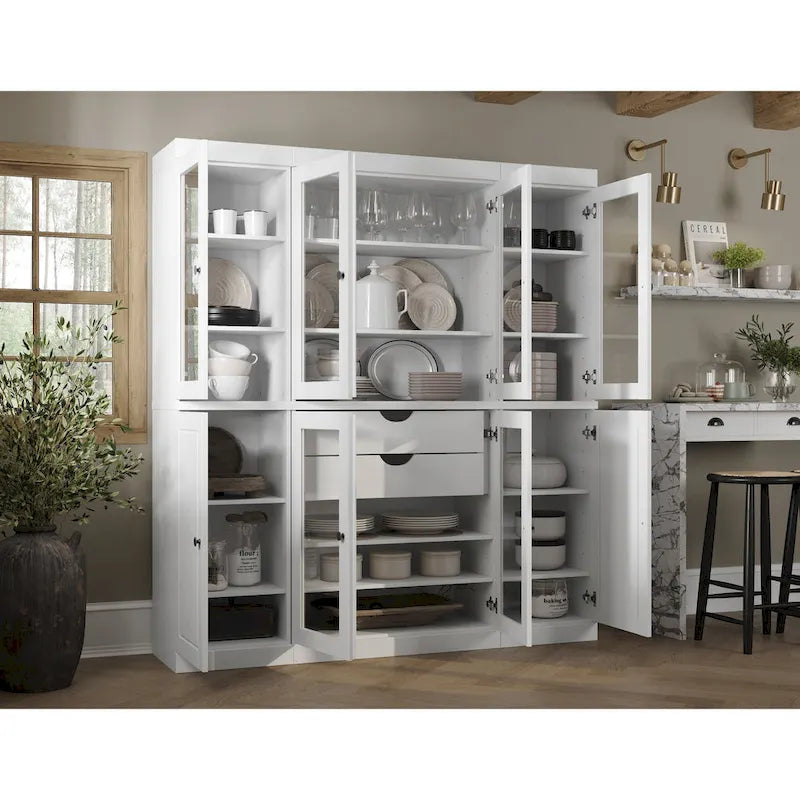 100% Solid Wood Kitchen China Pantry Buffet with Glass or Solid Wood  and 2-Drawer Kit by  - 65 x 71.5