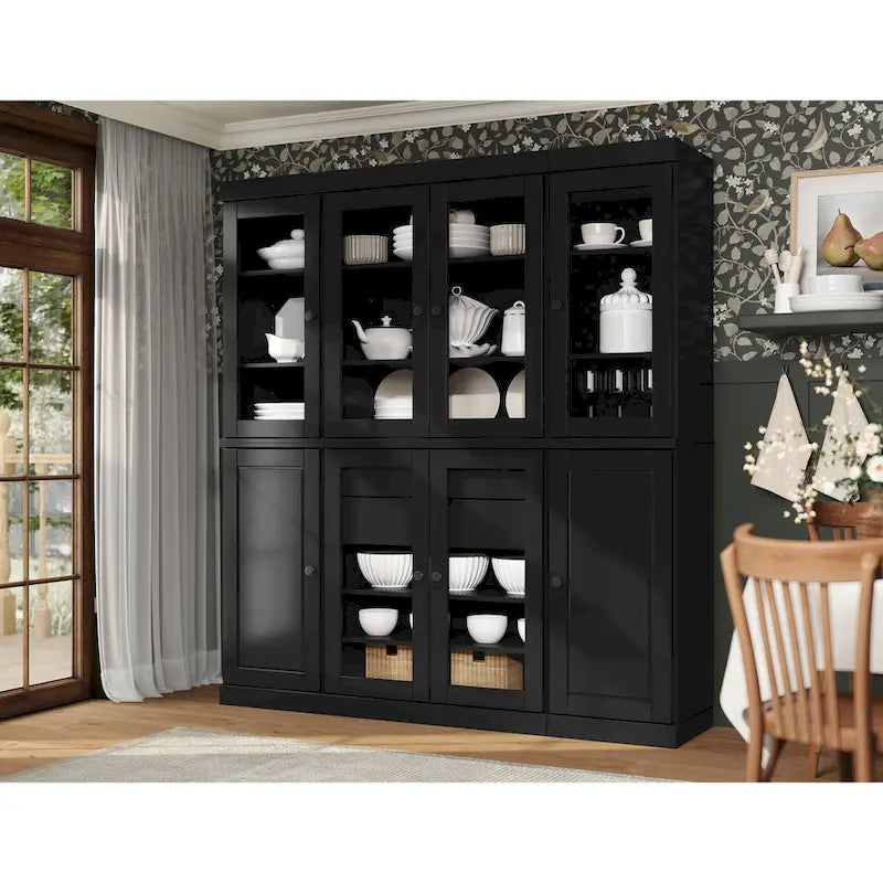 100% Solid Wood Kitchen China Pantry Buffet with Glass or Solid Wood  and 2-Drawer Kit by  - 65 x 71.5