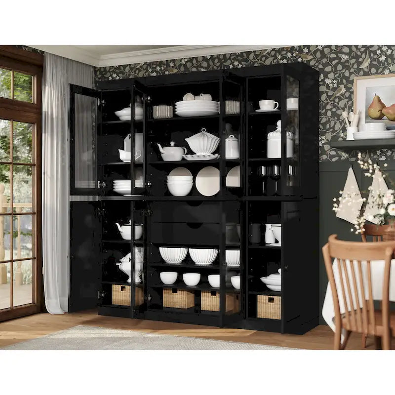 100% Solid Wood Kitchen China Pantry Buffet with Glass or Solid Wood Doors and 2-Drawer Kit by Palace Imports - 65 x 71.5