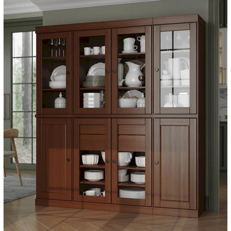 100% Solid Wood Kitchen China Pantry Buffet with Glass or Solid Wood Doors and 2-Drawer Kit by Palace Imports - 65 x 71.5