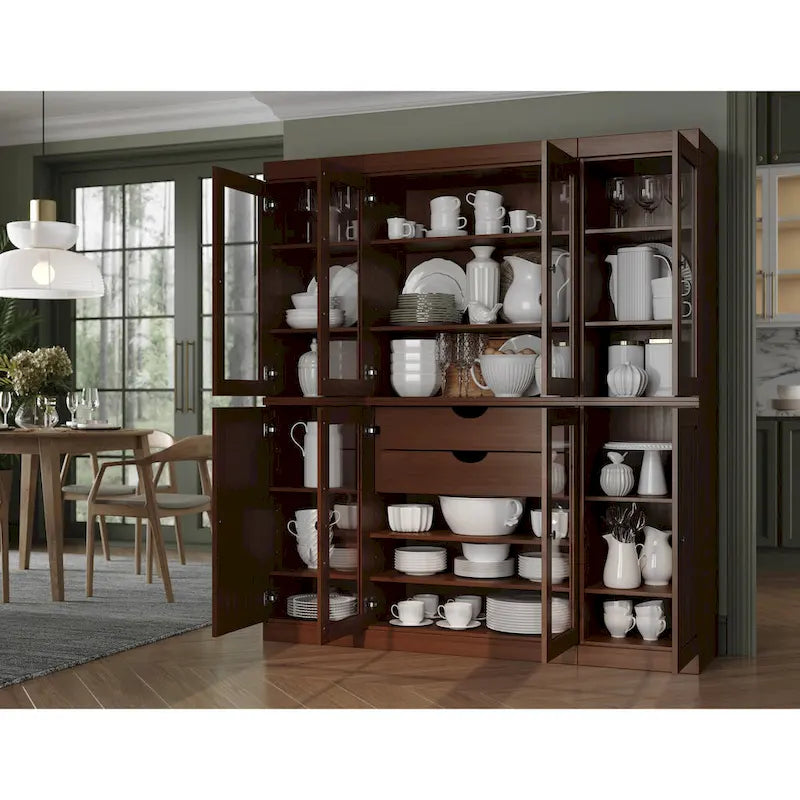 100% Solid Wood Kitchen China Pantry Buffet with Glass or Solid Wood Doors and 2-Drawer Kit by Palace Imports - 65 x 71.5