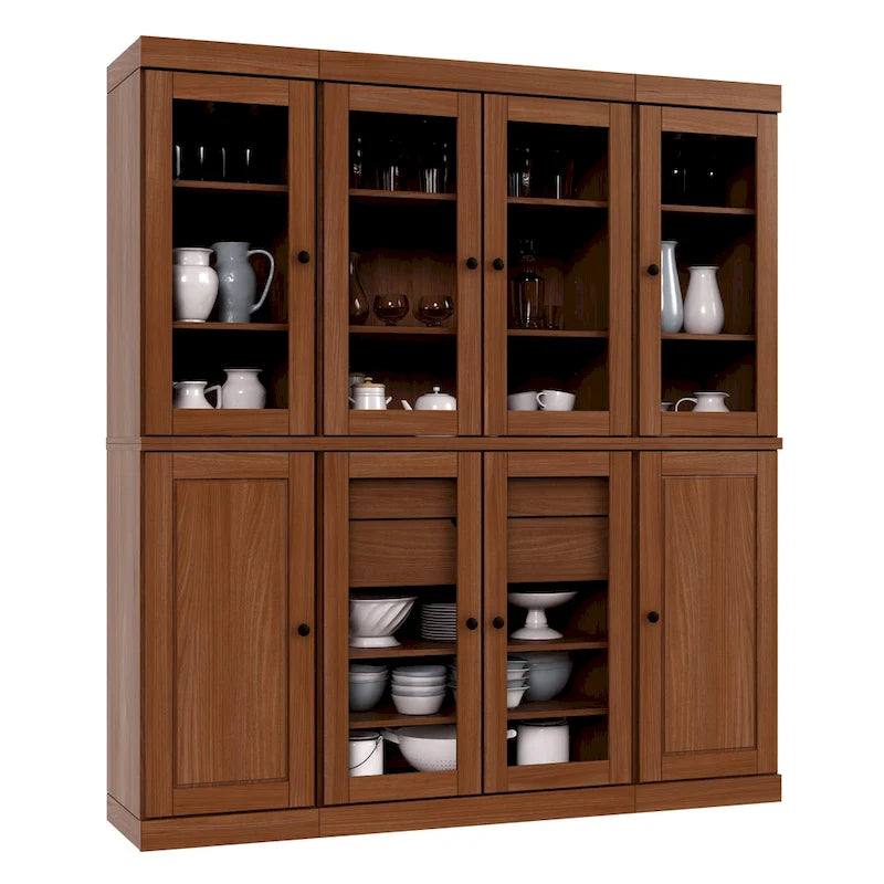 100% Solid Wood Kitchen China Pantry Buffet with Glass or Solid Wood Doors and 2-Drawer Kit by Palace Imports - 65 x 71.5