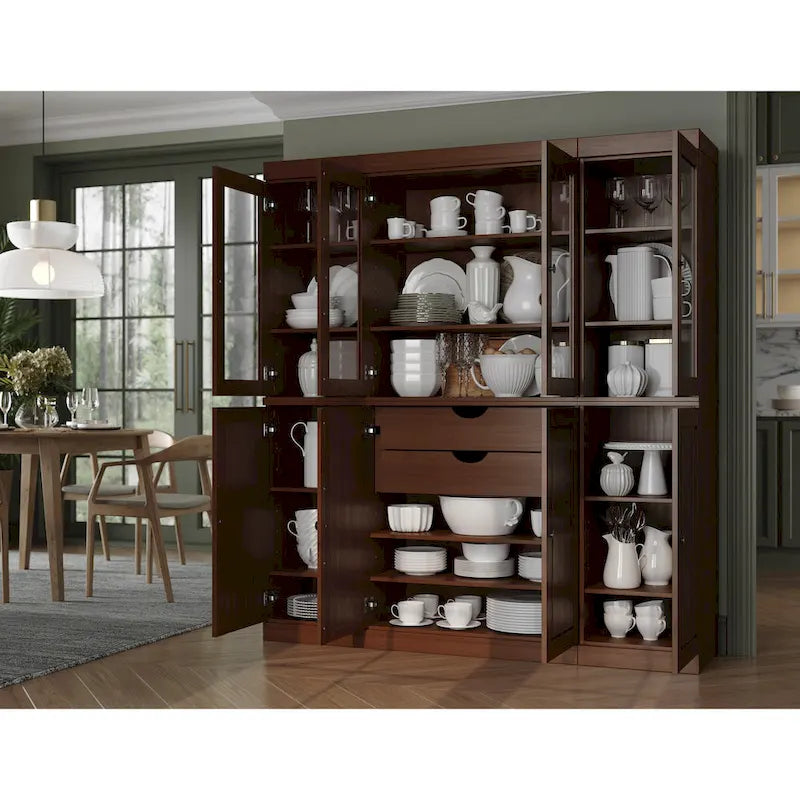 100% Solid Wood Kitchen China Pantry Buffet with Glass or Solid Wood  and 2-Drawer Kit by  - 65 x 71.5