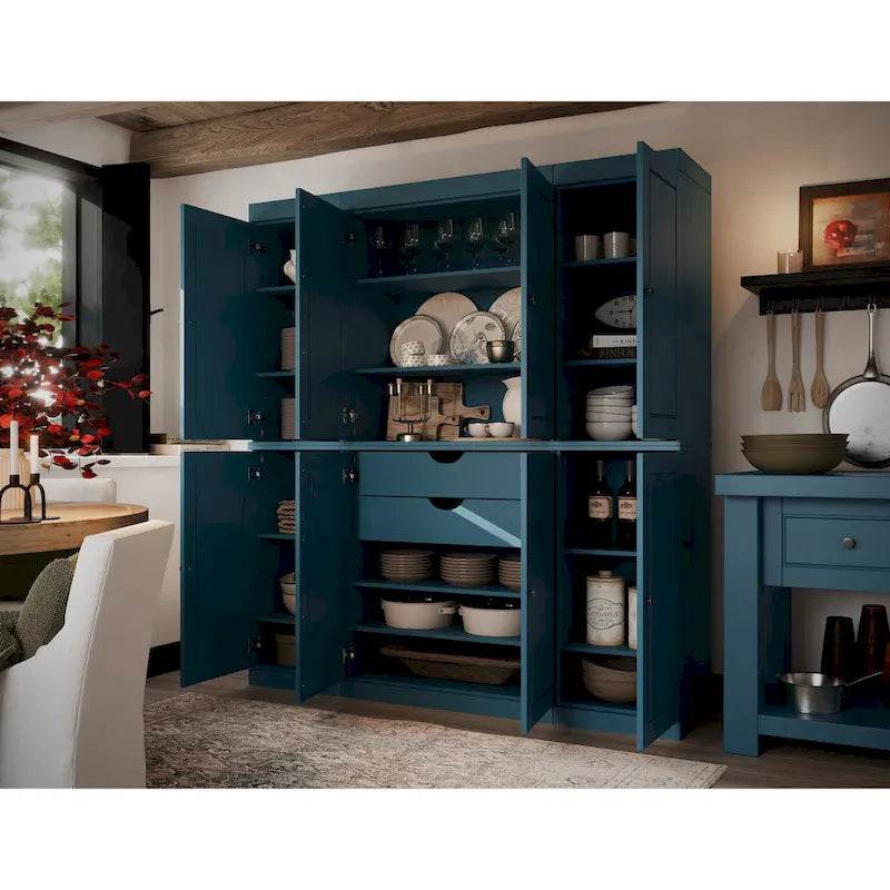100% Solid Wood Kitchen China Pantry Buffet with Glass or Solid Wood Doors and 2-Drawer Kit by Palace Imports - 65 x 71.5