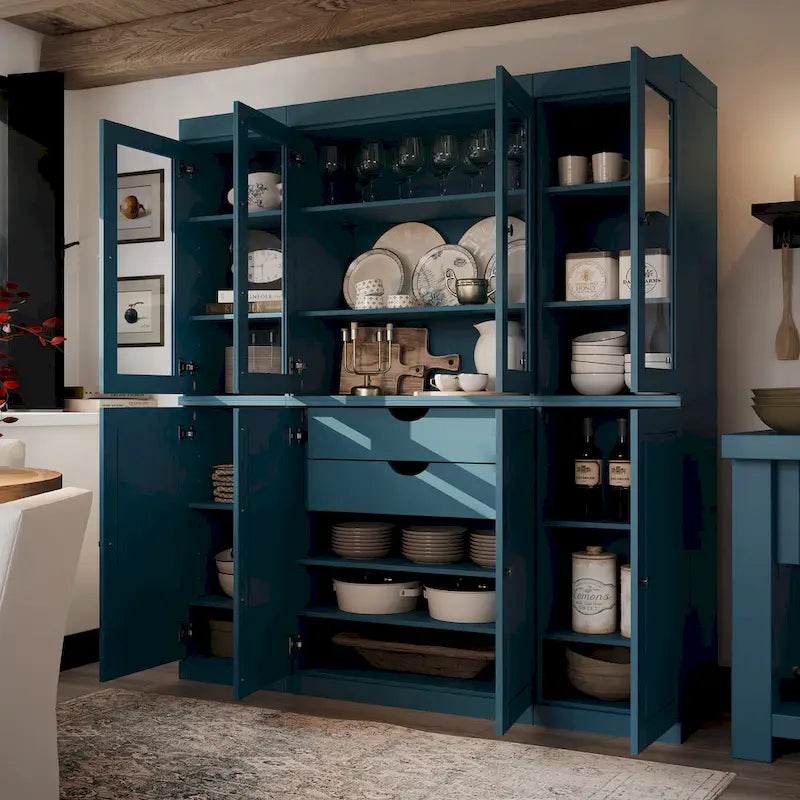 100% Solid Wood Kitchen China Pantry Buffet with Glass or Solid Wood Doors and 2-Drawer Kit by Palace Imports - 65 x 71.5