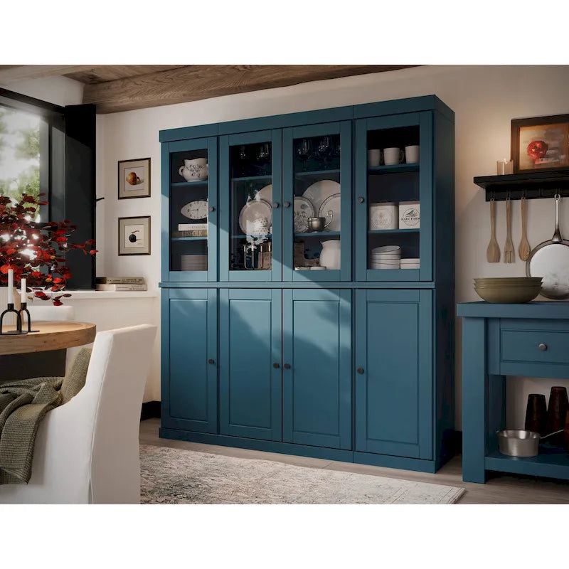 100% Solid Wood Kitchen China Pantry Buffet with Glass or Solid Wood Doors and 2-Drawer Kit by Palace Imports - 65 x 71.5