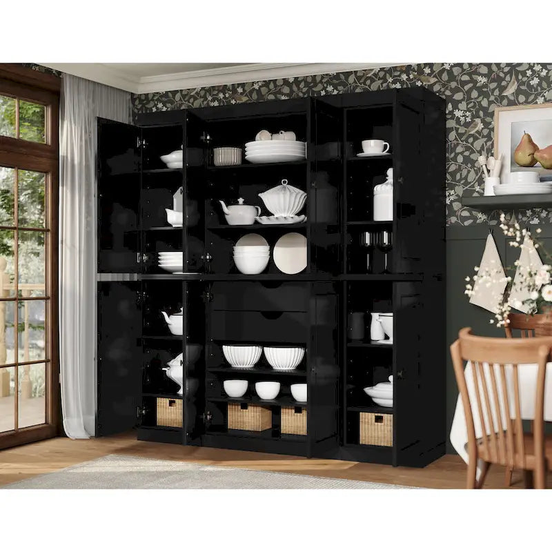 100% Solid Wood Kitchen China Pantry Buffet with Glass or Solid Wood  and 2-Drawer Kit by  - 65 x 71.5