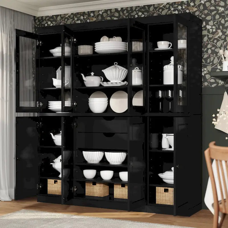 100% Solid Wood Kitchen China Pantry Buffet with Glass or Solid Wood  and 2-Drawer Kit by  - 65 x 71.5