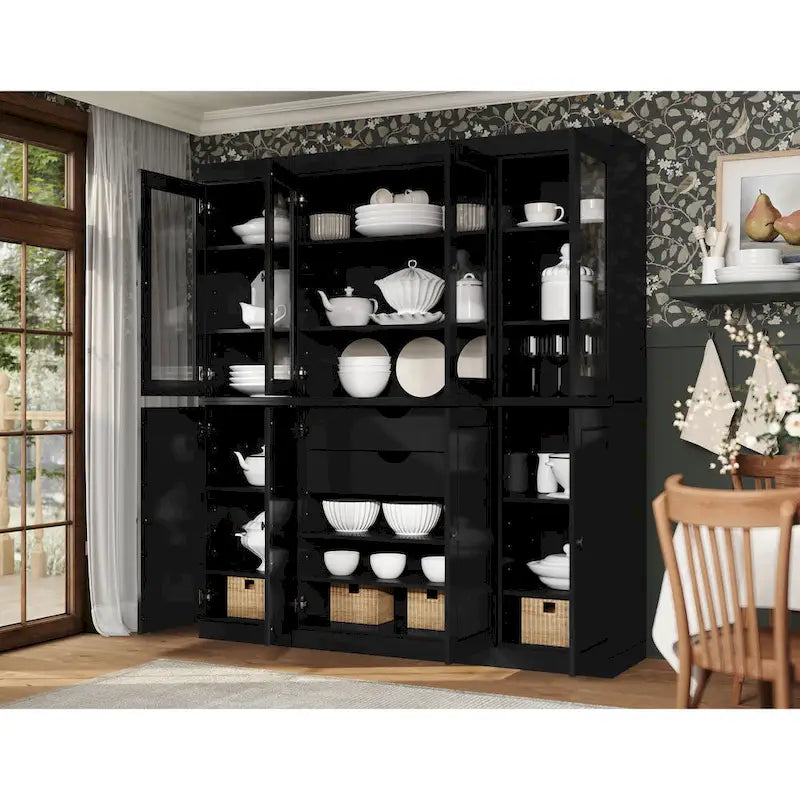 100% Solid Wood Kitchen China Pantry Buffet with Glass or Solid Wood  and 2-Drawer Kit by  - 65 x 71.5