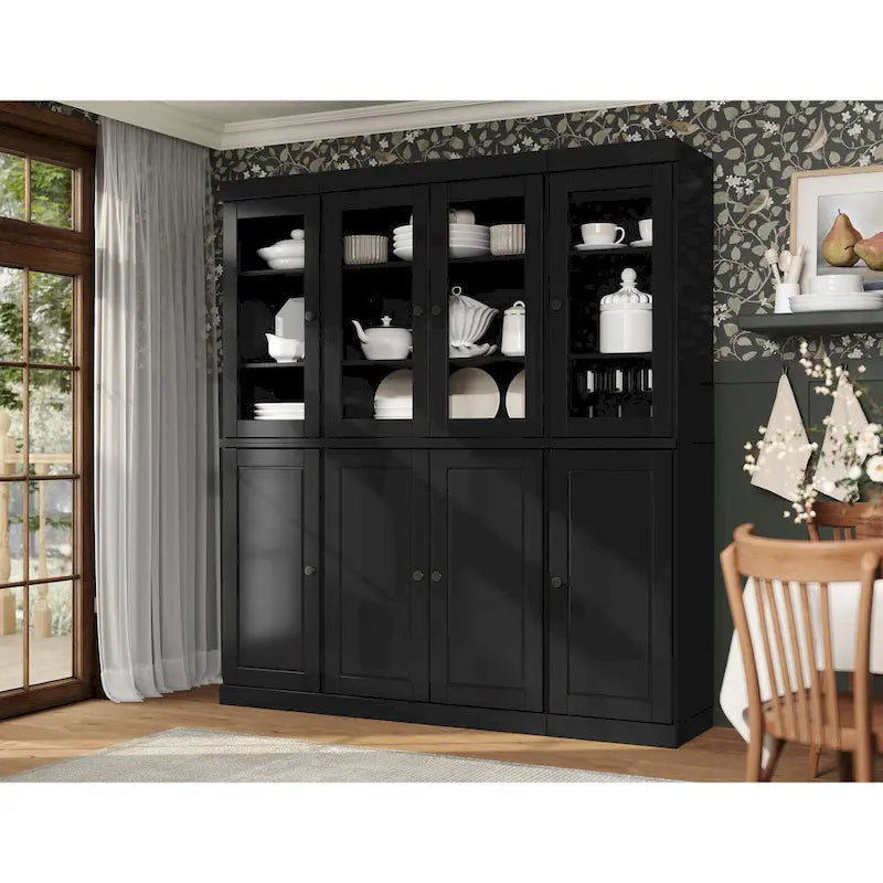 100% Solid Wood Kitchen China Pantry Buffet with Glass or Solid Wood Doors and 2-Drawer Kit by Palace Imports - 65 x 71.5