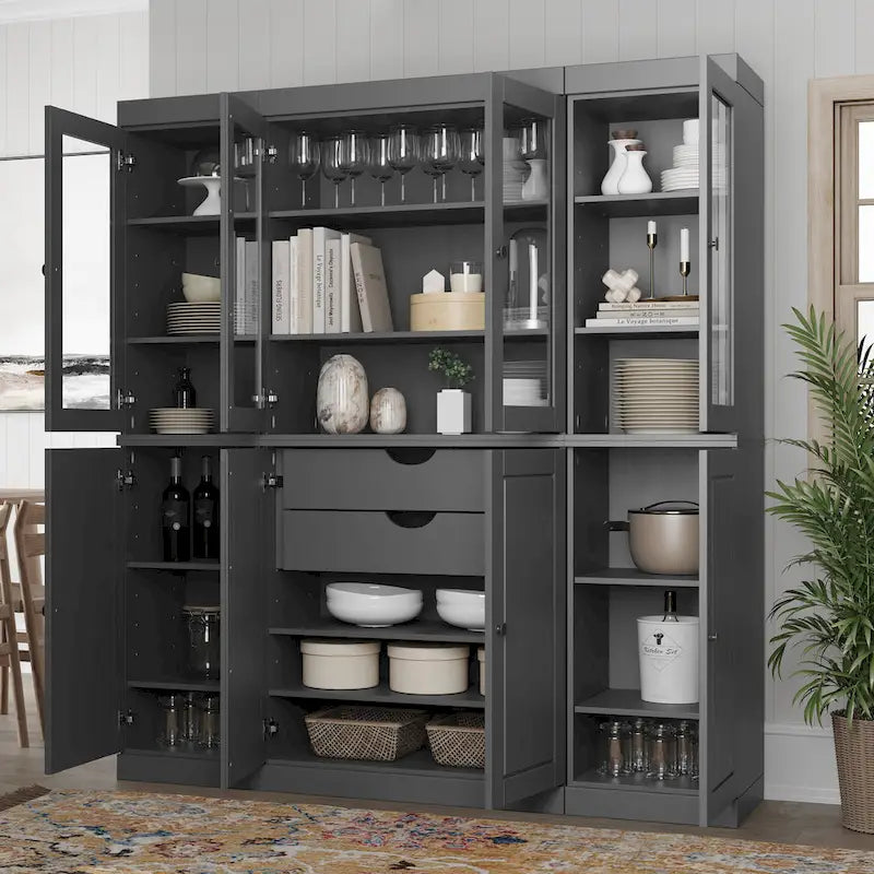 100% Solid Wood Kitchen China Pantry Buffet with Glass or Solid Wood Doors and 2-Drawer Kit by Palace Imports - 65 x 71.5