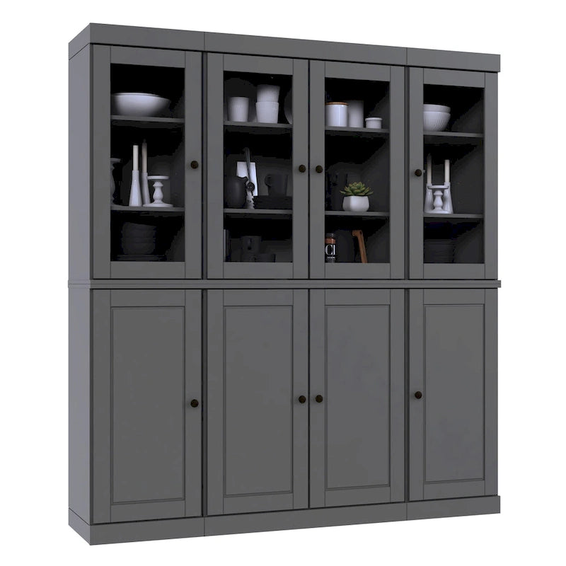 100% Solid Wood Kitchen China Pantry Buffet with Glass or Solid Wood Doors and 2-Drawer Kit by Palace Imports - 65 x 71.5