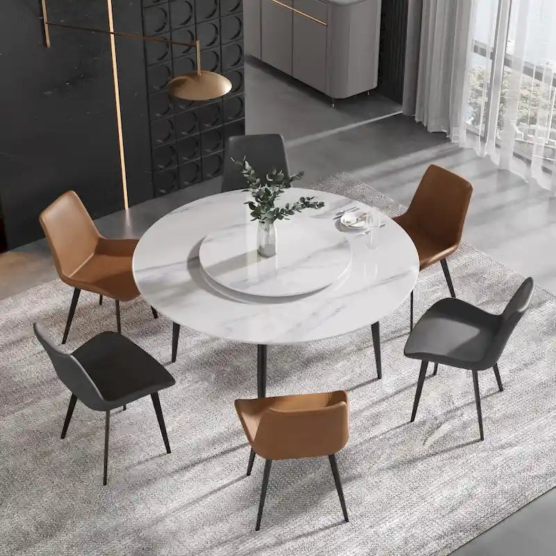 59 White Marble Round Dining Table with Lazy Susan