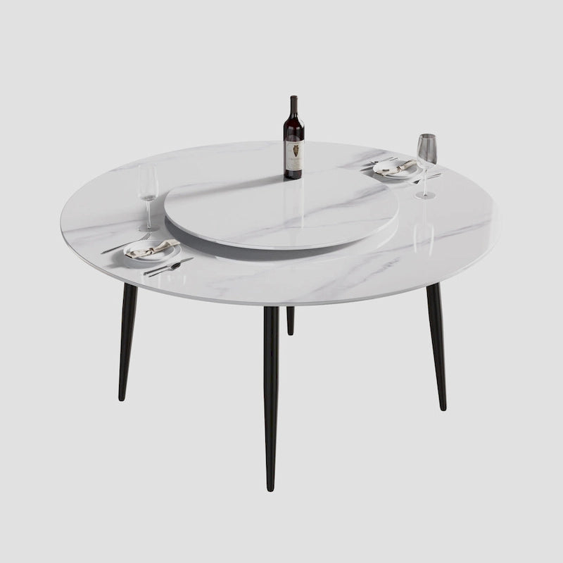 59 White Marble Round Dining Table with Lazy Susan