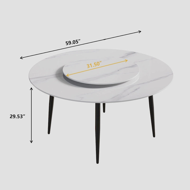 59 White Marble Round Dining Table with Lazy Susan