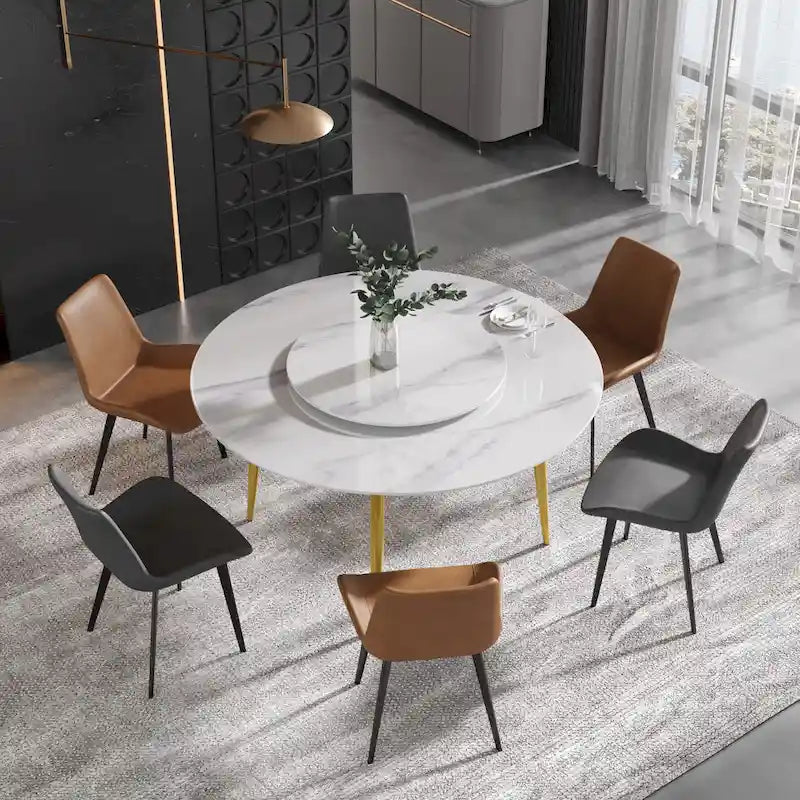 59 White Marble Round Dining Table with Lazy Susan