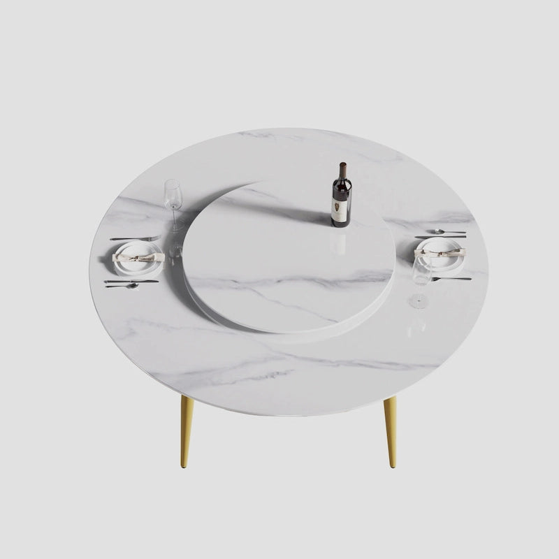 59 White Marble Round Dining Table with Lazy Susan