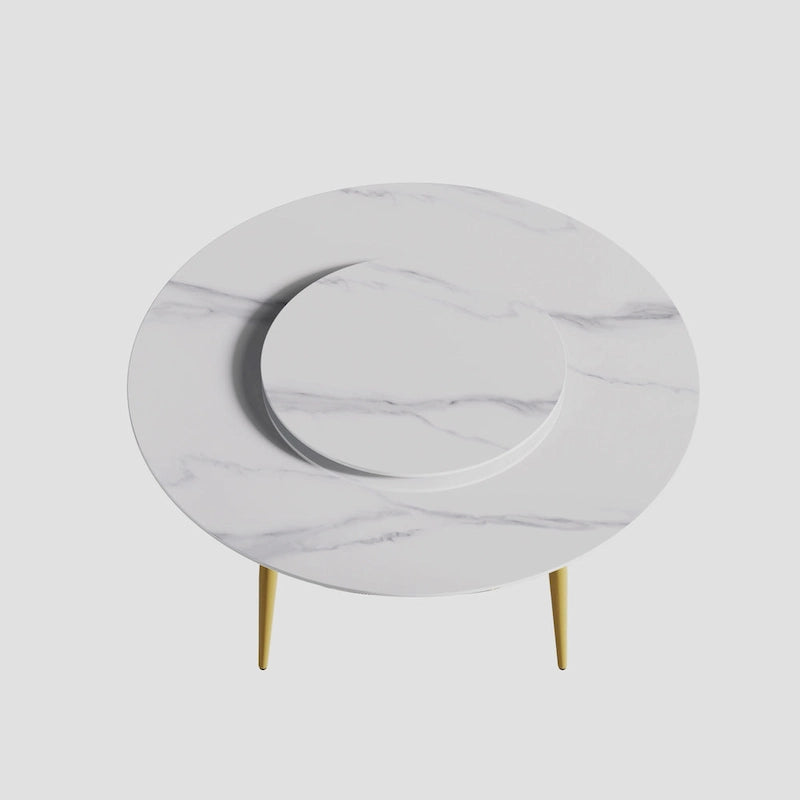 59 White Marble Round Dining Table with Lazy Susan