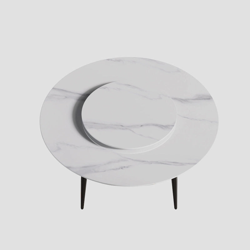 59 White Marble Round Dining Table with Lazy Susan