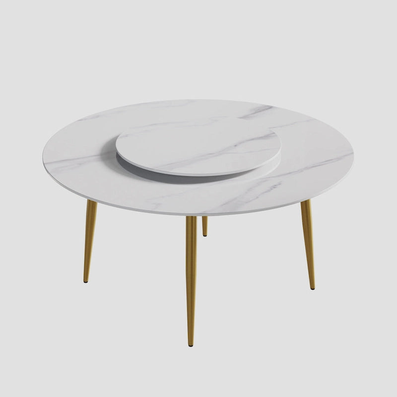 59 White Marble Round Dining Table with Lazy Susan