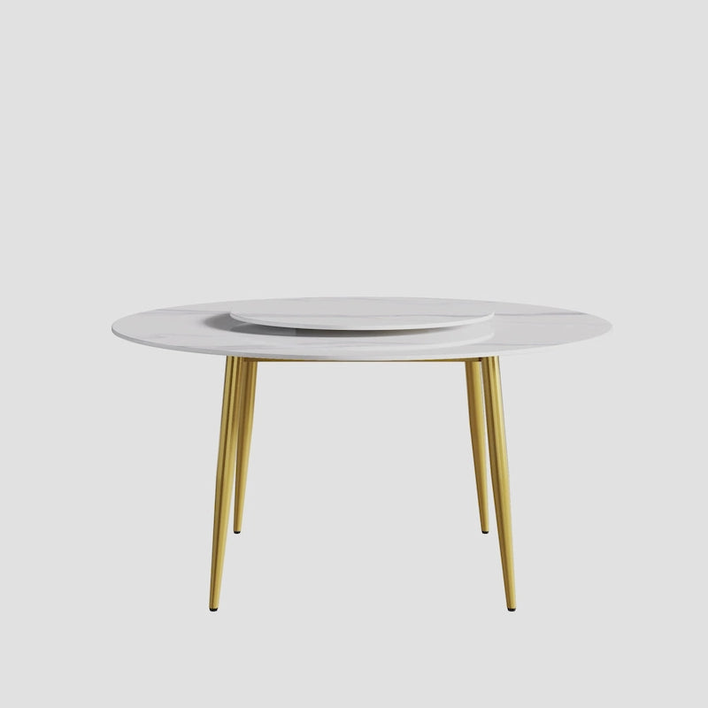 59 White Marble Round Dining Table with Lazy Susan
