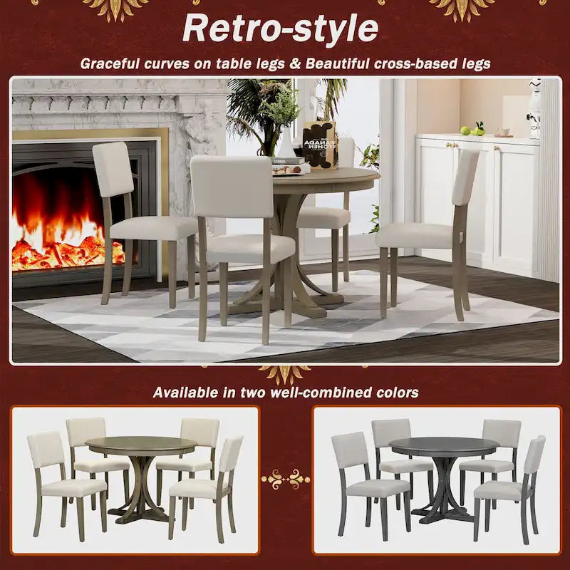 5-Piece Retro Round Dining Table Set