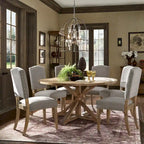Benchwright Rustic X-base Round Pine Wood Nailhead 7-piece Dining Set by