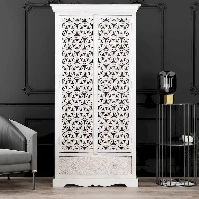 Maadze Mandolin 70.6 High Carved Armoire with Shelves and Drawers