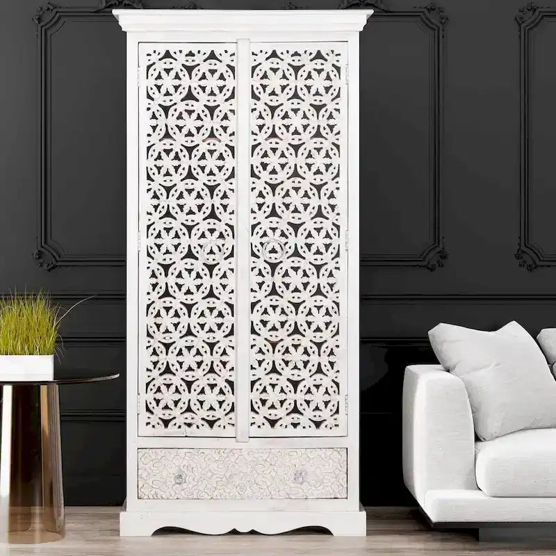 Maadze Mandolin 70.6 High Carved Armoire with Shelves and Drawers