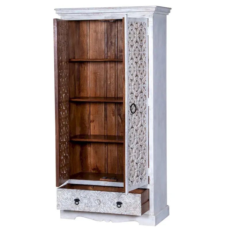 Maadze Mandolin 70.6 High Carved Armoire with Shelves and Drawers