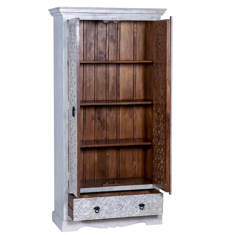 Maadze Mandolin 70.6 High Carved Armoire with Shelves and Drawers