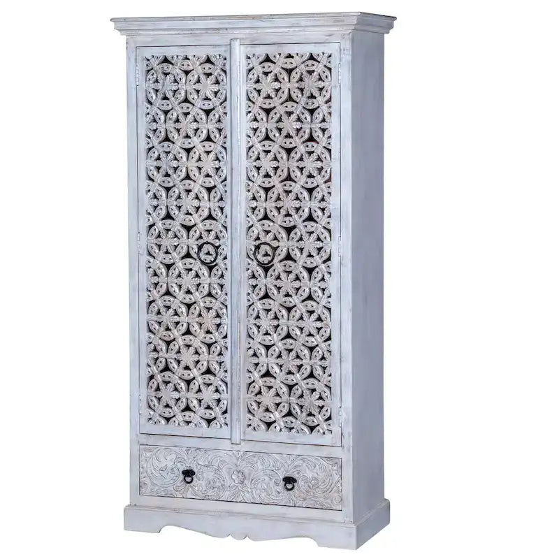 Maadze Mandolin 70.6 High Carved Armoire with Shelves and Drawers